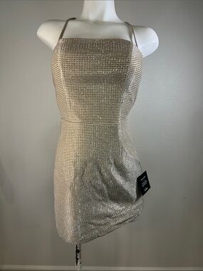 Lulu's Earned Your Win Gold Metallic Lace-Up Mini Dress SMALL